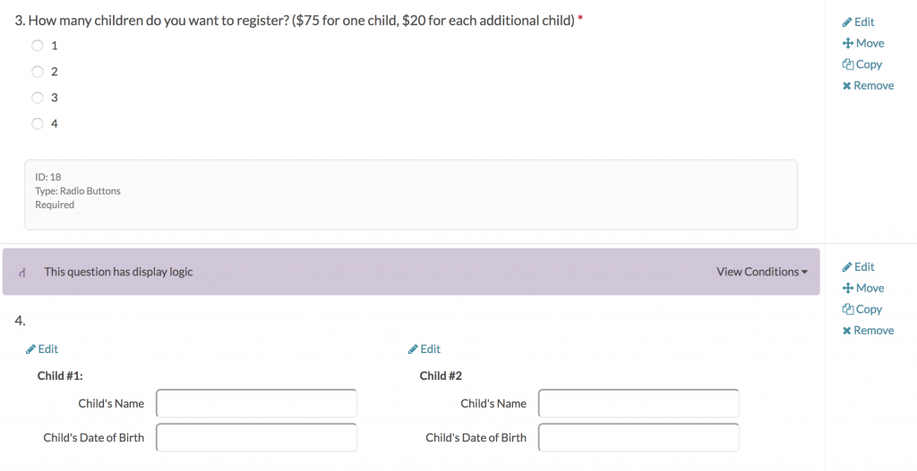 Screenshot of creating a survey and survey question examples