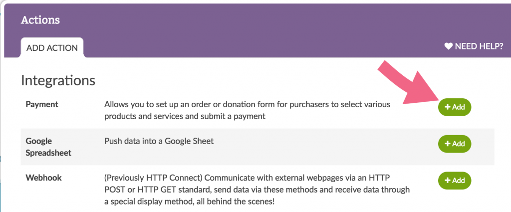 Alchemer dashboard screenshot Add a payment integration