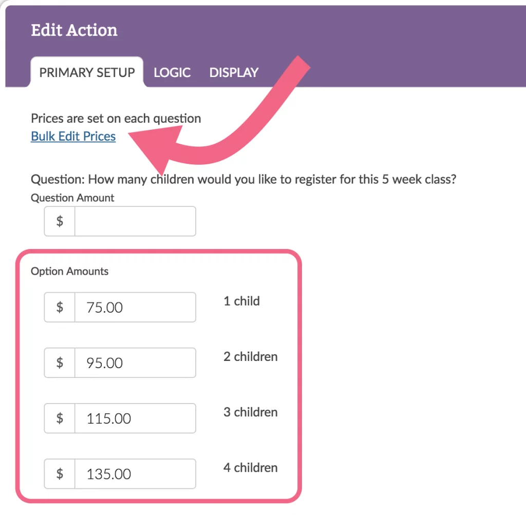 Alchemer dashboard screenshot bulk edit prices action