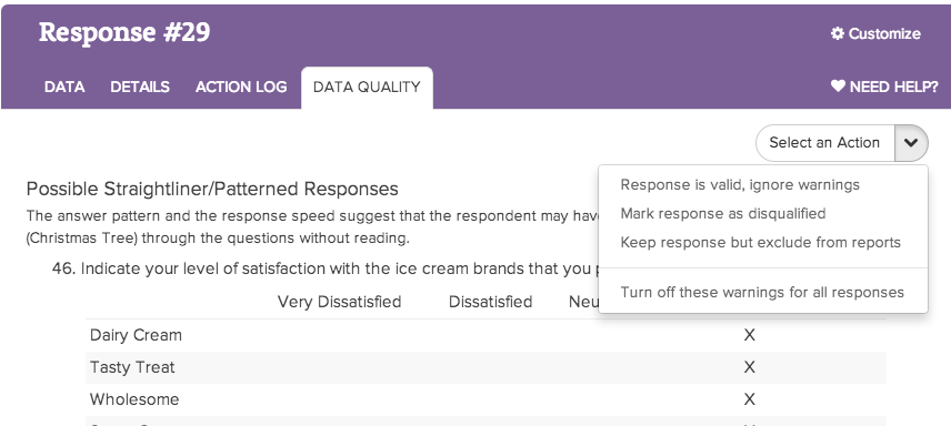 Alchemer Data Cleansing Possible Straightliner Patterned Responses