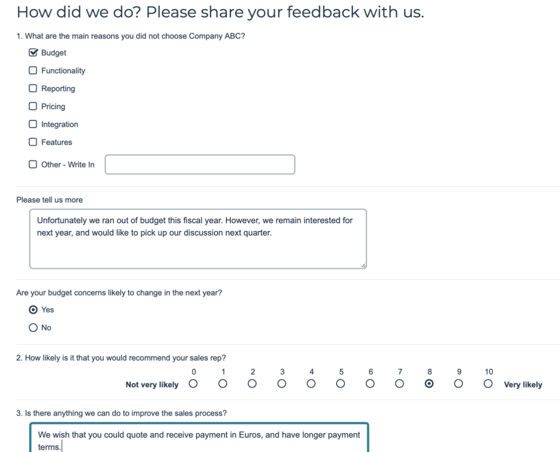 Survey feedback example