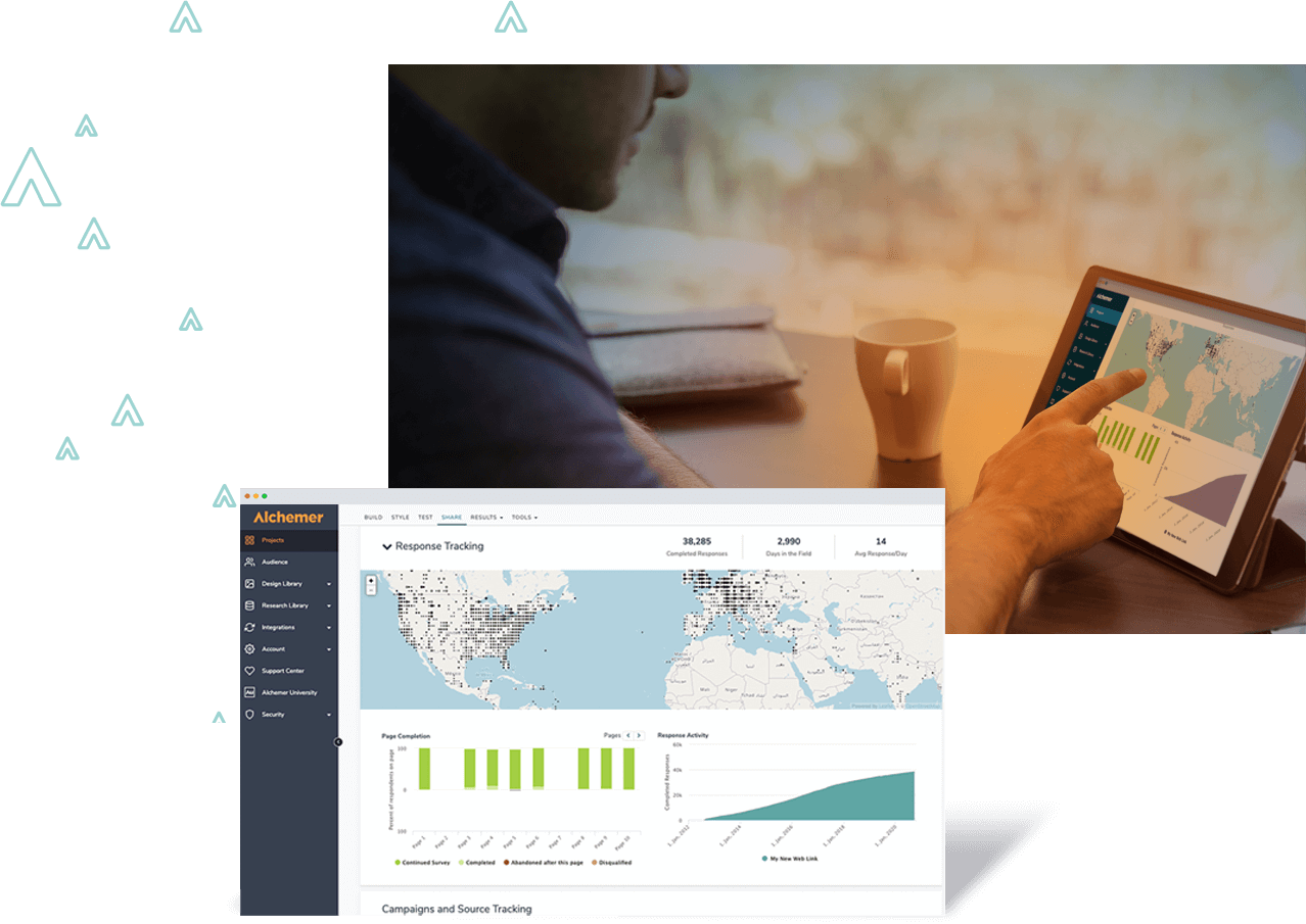 Responsive Tracking on screen example with person looking at it on screen in background