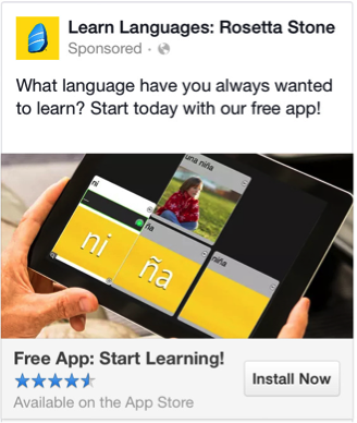 Facebook App Install Ad for Rosetta Stone