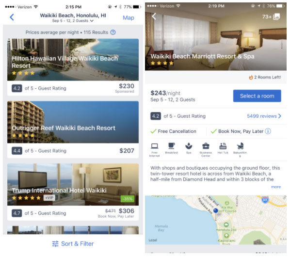 Expedia in-app search