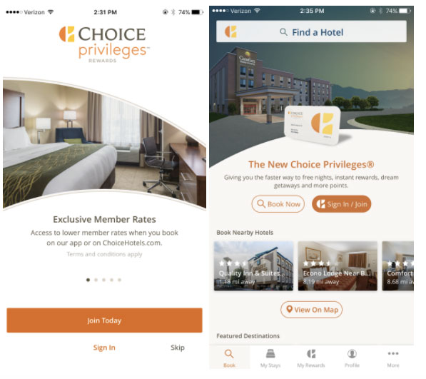 Choice hotels mobile app