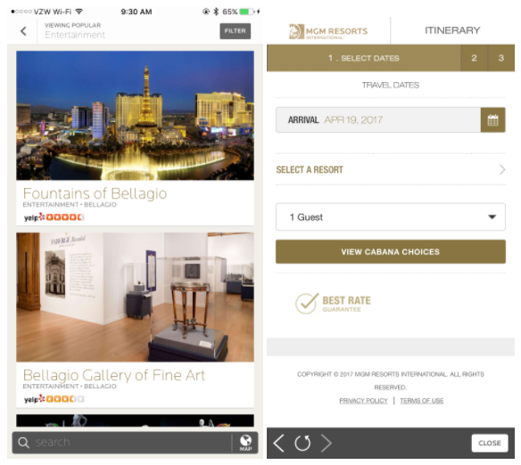 MGM Resort mobile app features