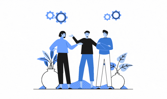 Graphic showing customers interact together
