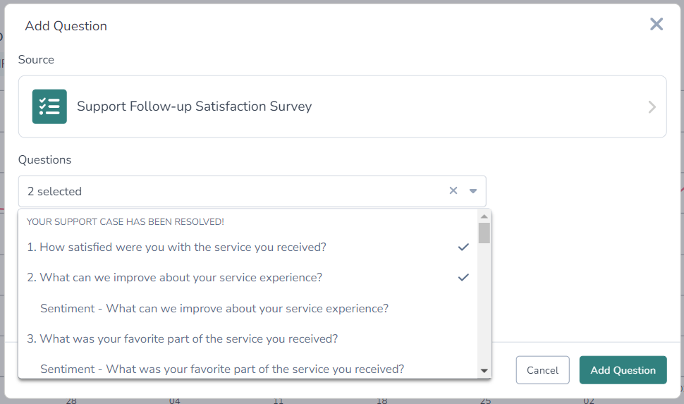 Screenshot of Alchemer feature showing how to aggregate questions from different standard reports