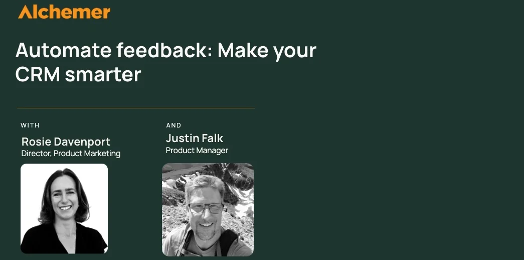 Justin and Rosie webinar promo image for From Survey to Salesforce: Automate customer feedback in minutes