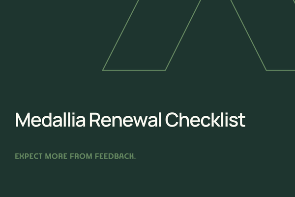 Green background with text "Medallia Renewal Checklist"