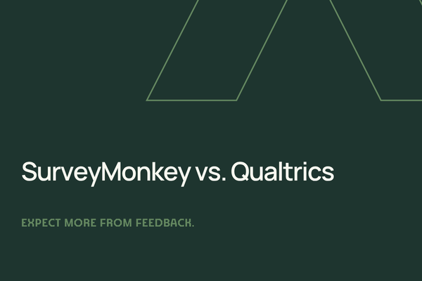 Text saying SurveyMonkey vs. Qualtrics Expect more from feedback. On a green background